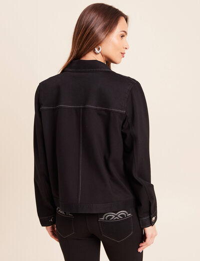 Veste droite courte manches longues denim noir femme