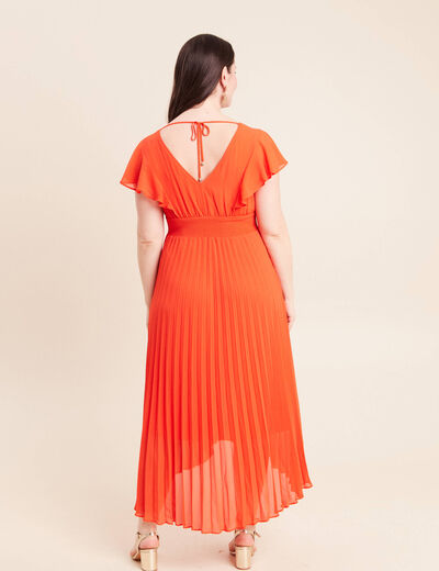 Robe longue &eacute;vas&eacute;e &agrave; volants orange fonc&eacute; femme