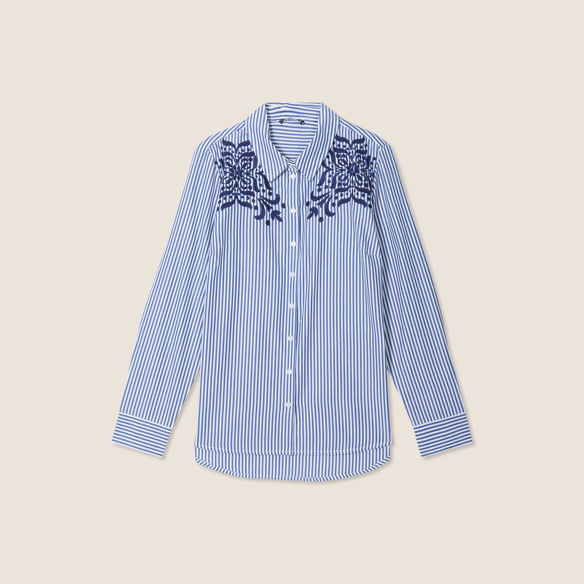 Chemise manches longues brodée bleu femme