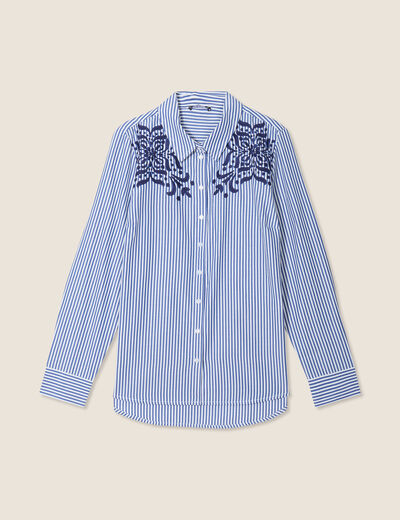 Chemise manches longues brodée bleu femme