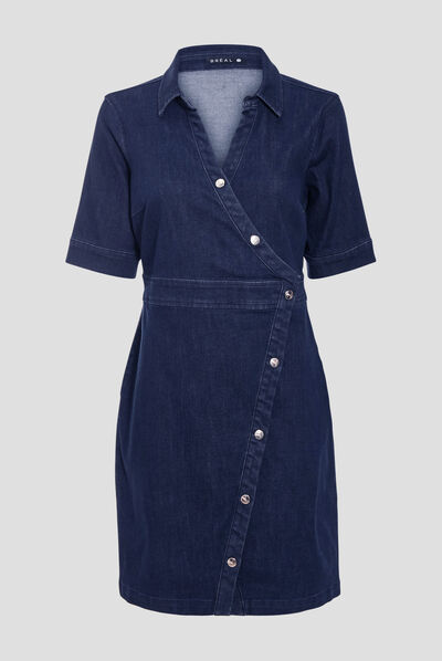 Robe portefeuille en jean denim brut femme