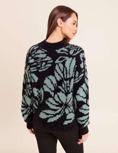 Pull duveteux col montant noir femme