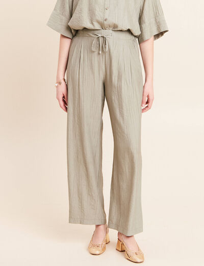 Pantalon fluide taille haute vert clair femme