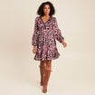 Robe courte &eacute;vas&eacute;e col v manches longues rose femme