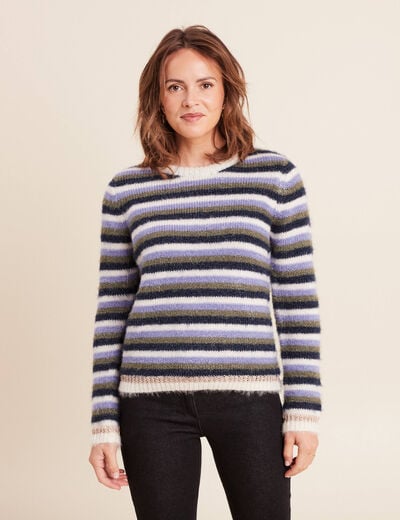 Pull manches longues col rond bleu femme