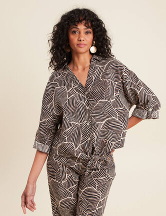 Chemise manches 3/4 nouée noir femme