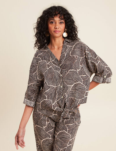 Chemise manches 3/4 nouée noir femme