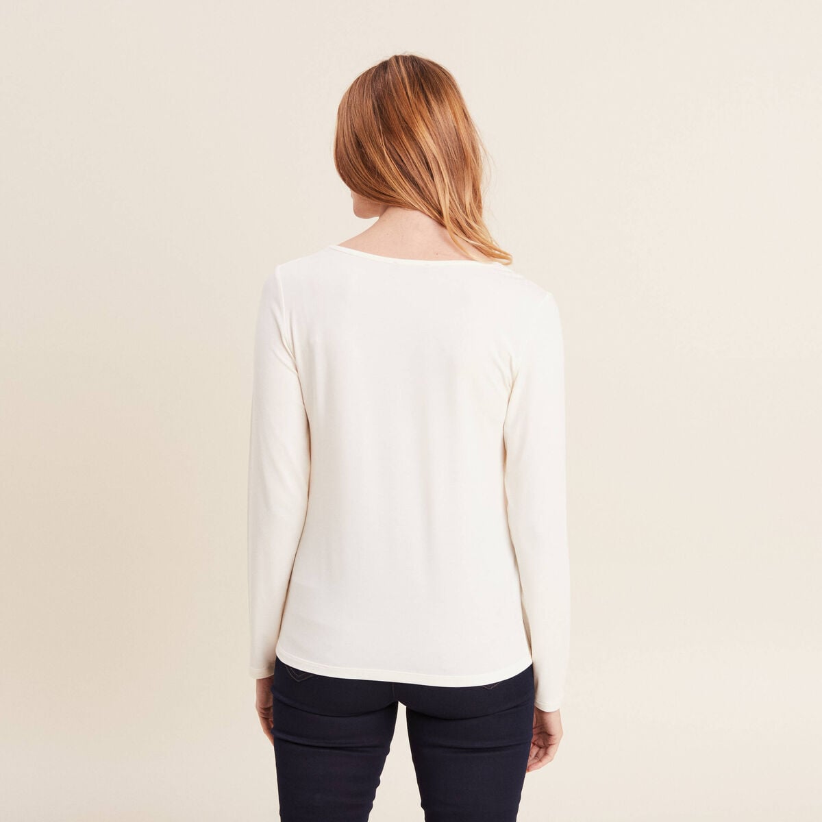 T-shirt thermo-douceur manches longues ecru femme