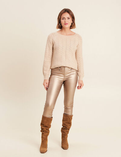 Pull manches longues sequins couleur or femme