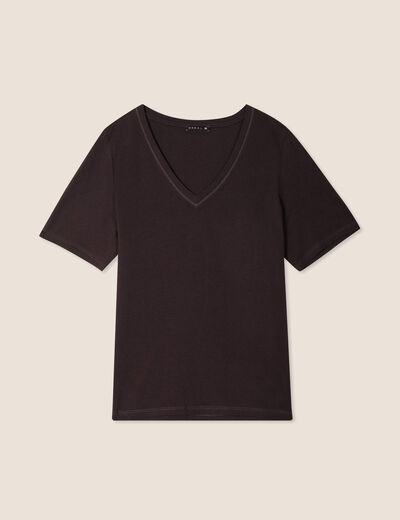 T-shirt manches courtes marron foncé femme