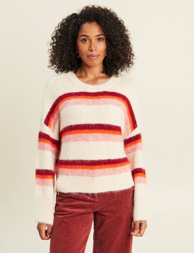 Pull col rond orange femme