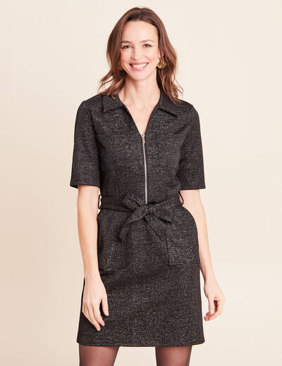 Robe &agrave; paillettes avec ceinture int&eacute;gr&eacute;e noir femme