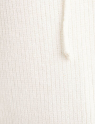 Gilet mi-long à capuche bas resserré ecru femme