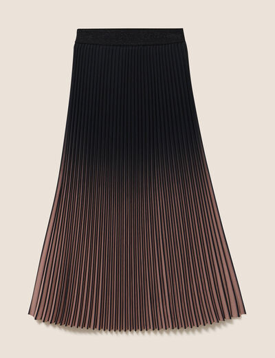 Jupe midi patineuse pliss&eacute;e marron fonc&eacute; femme