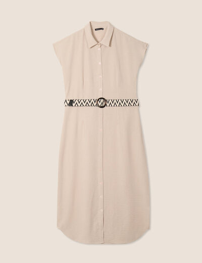 Robe chemise droite ceinturée sable femme