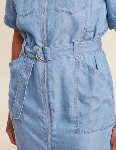 robe droite courte manches coudes denim double stone femme