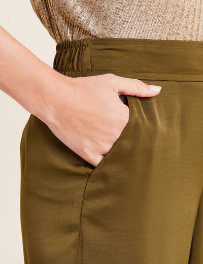 Pantalon large satin vert olive femme