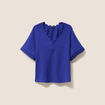Blouse fluide col v manches courtes bleu fonc&eacute; femme