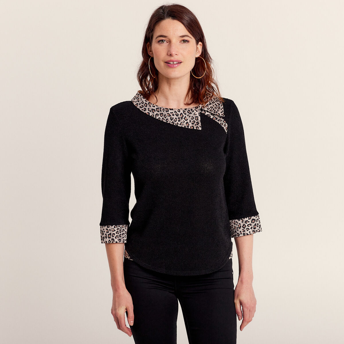 T-shirt manches 3/4 ecru femme