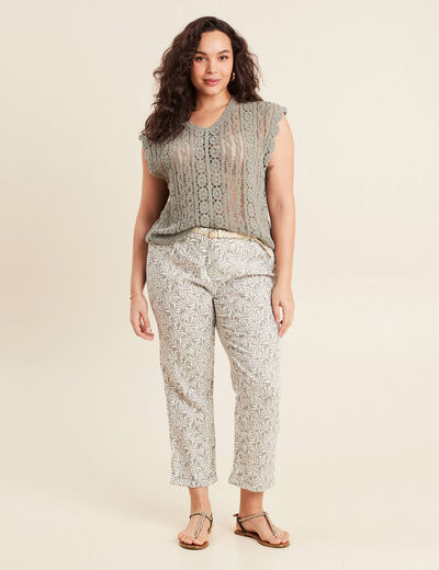 Pantalon coupe chino en lin vert kaki femme