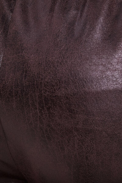 Pantalon carotte simili cuir marron foncé femme