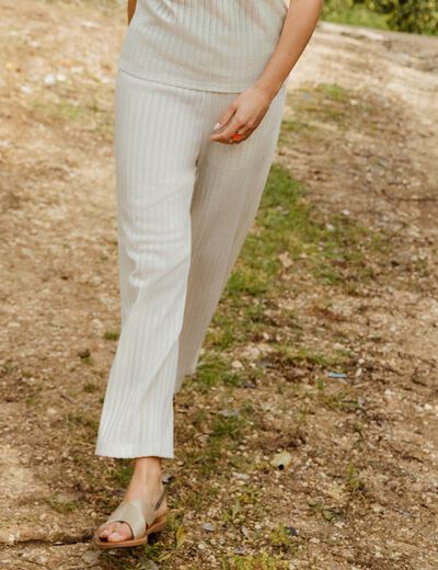 Pantalon maille large ecru femme
