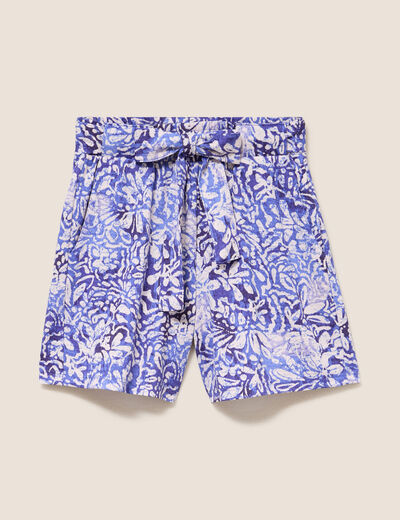 Short droit ceintur&eacute; bleu femme