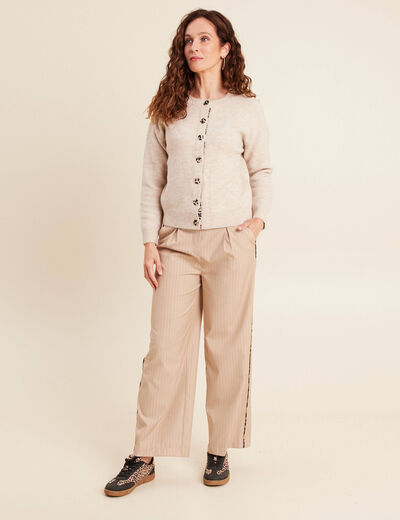 Gilet droit mi-long col rond beige femme