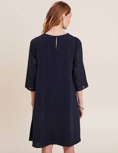 Robe évasée manches 3/4 bleu marine femme