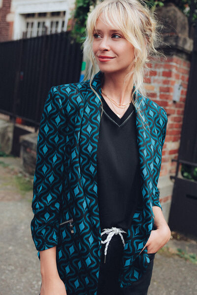 Veste ajustée col châle bleu femme