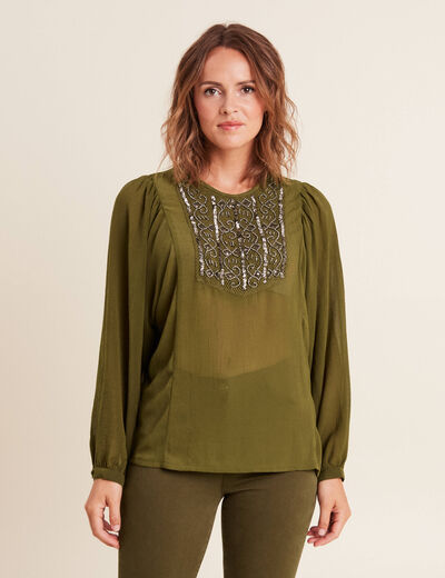 Blouse manches longues vert olive femme