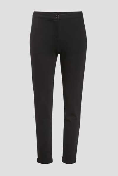 Pantalon ajusté taille basculée noir femme