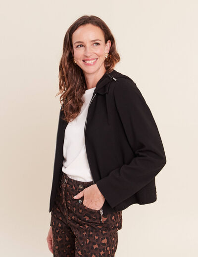 Veste manches longues capuche amovible noir femme