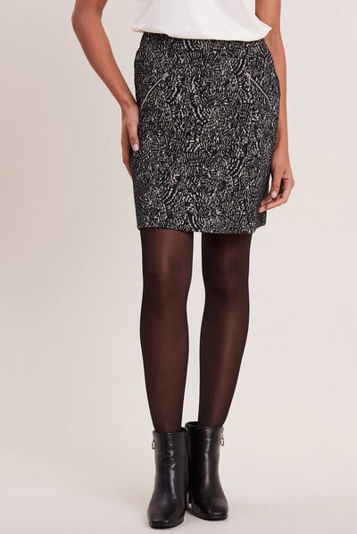 Jupe droite détails zippés noir femme