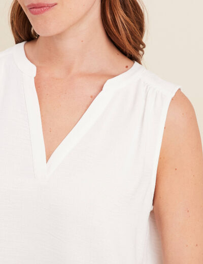 Blouse ample col en V ecru femme