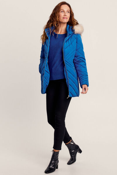 Doudoune déperlante à capuche amovible bleu electrique femme
