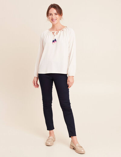 Blouse col tunisien manches longues ecru femme