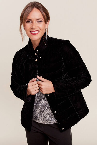 Doudoune ajustée velours noir femme