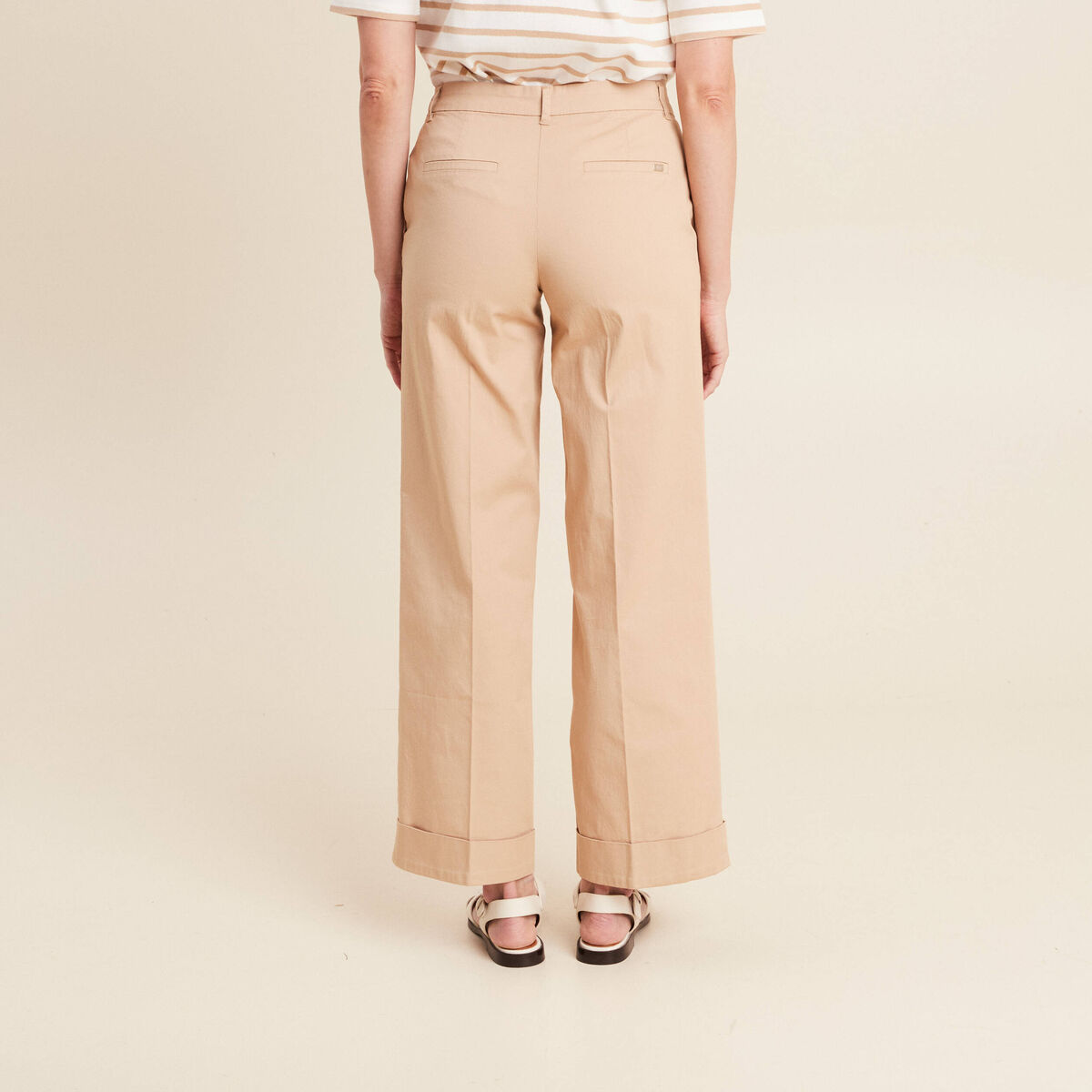 Pantalon large taille basculée beige femme