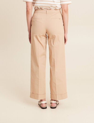Pantalon large taille basculée beige femme