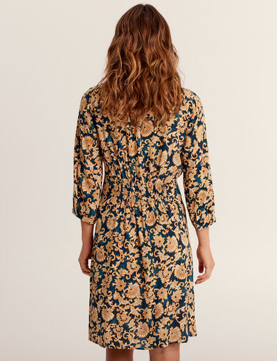 Robe évasée manches 3/4 bleu foncé femme