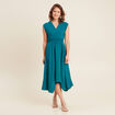 Robe évasée taille smockée vert femme