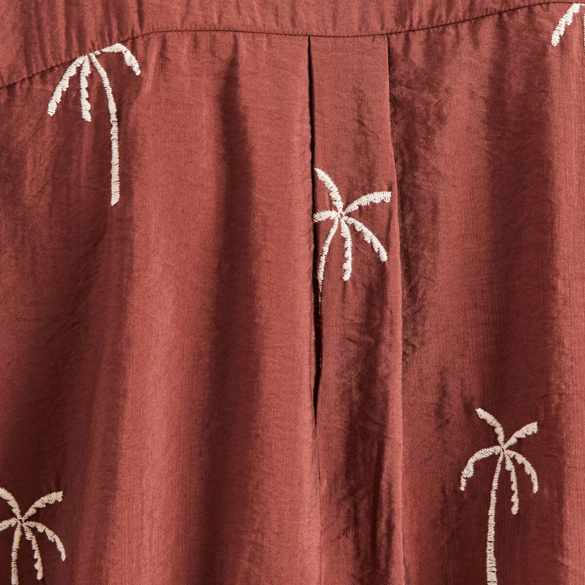 Chemise fluide brod&eacute;e manches longues marron femme