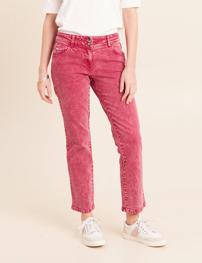 Jean coupe droite taille bascul&eacute;e rose fushia femme