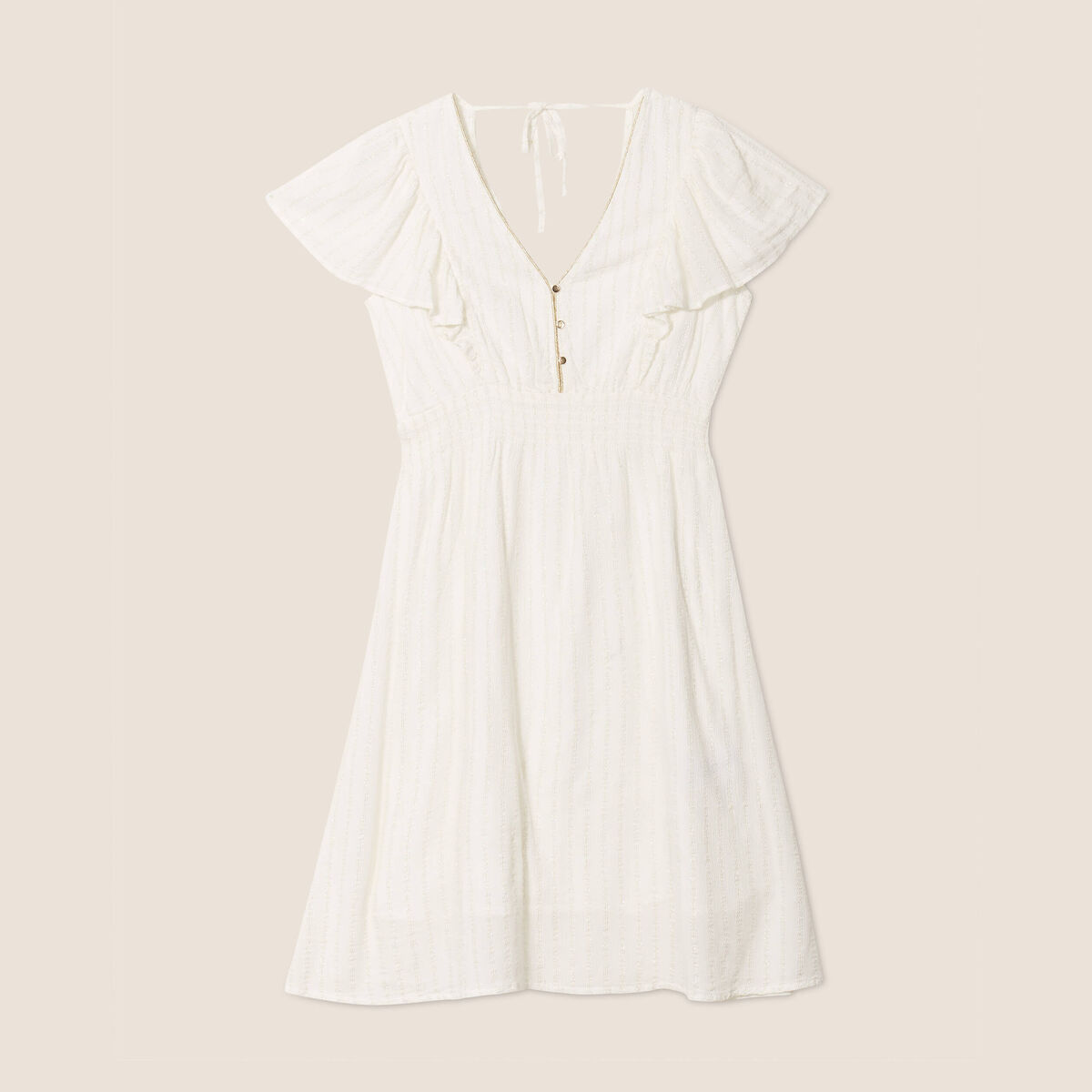 Robe droite fluide smock&eacute;e ecru femme