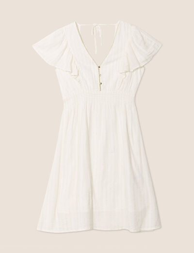 Robe droite fluide smockée ecru femme