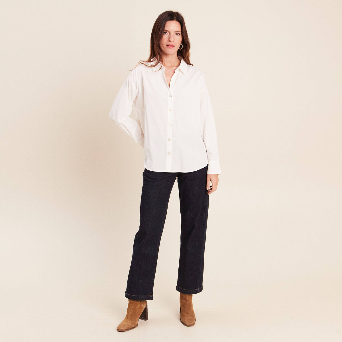 Chemise ample manches longues ecru femme