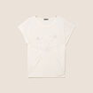 T-shirt col rond manches courtes brod&eacute; ecru femme
