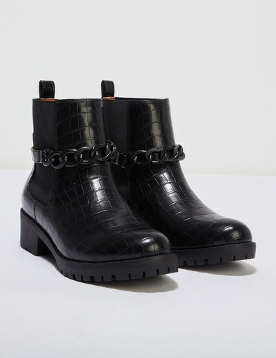 Bottines chelsea aspect croco noir femme