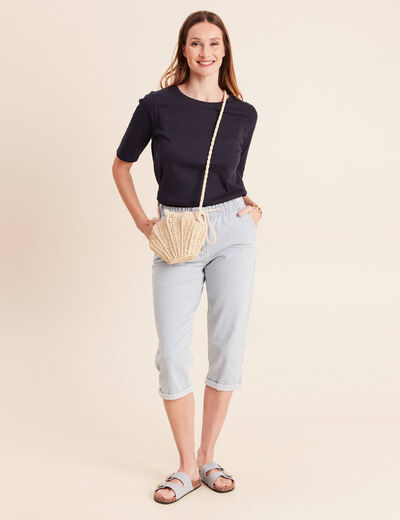 Pantacourt coupe mom bleu femme